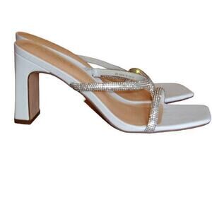 XOXO Folee Dress Sandals Off White Sparkly‎ Block Heel Open Toe Womens Size 8